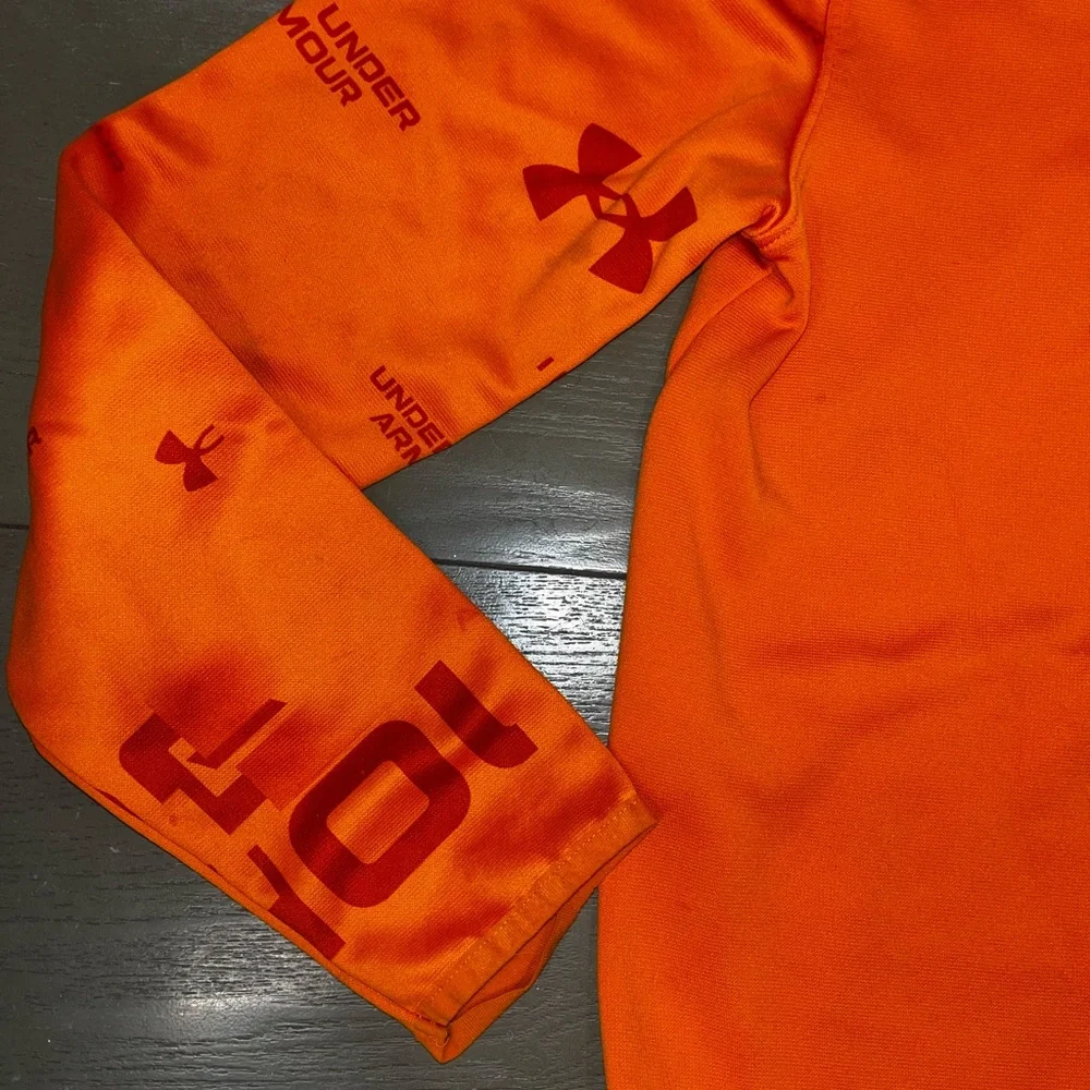 Under Armour Hunting Orange Hoodie Pullover Boys Large Kangaroo Pocket Sweat